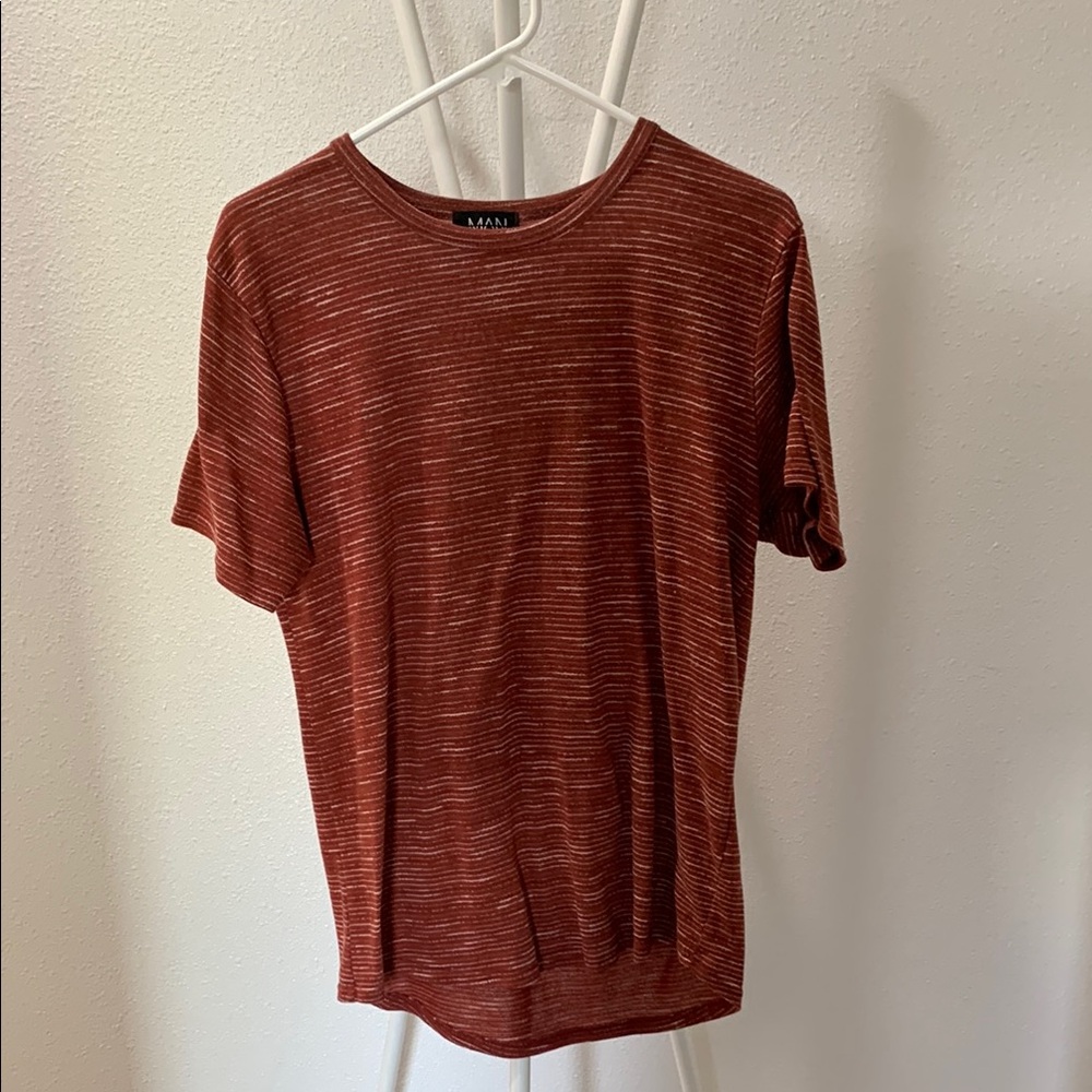 Boohoo Men's Red Striped Short Sleeve Tee